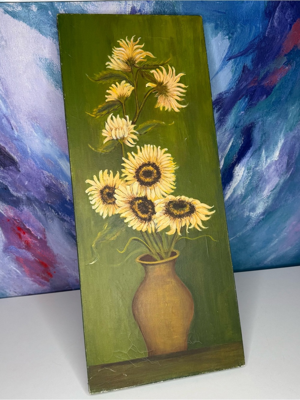 Vintage Sunflower Oil Painting on Canvas